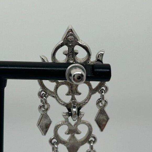 Monet Silver-Tone Chandelier Dangle Earrings With Ornate Design & Cascading Char - Picture 8 of 16